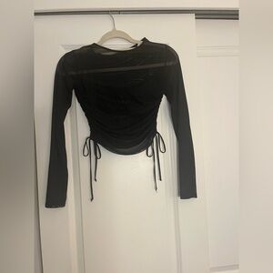 Chic Black Ruched Long Sleeve Top